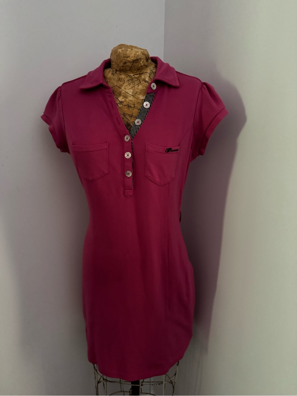 Guess Fuchsia Button-Front Polo dress